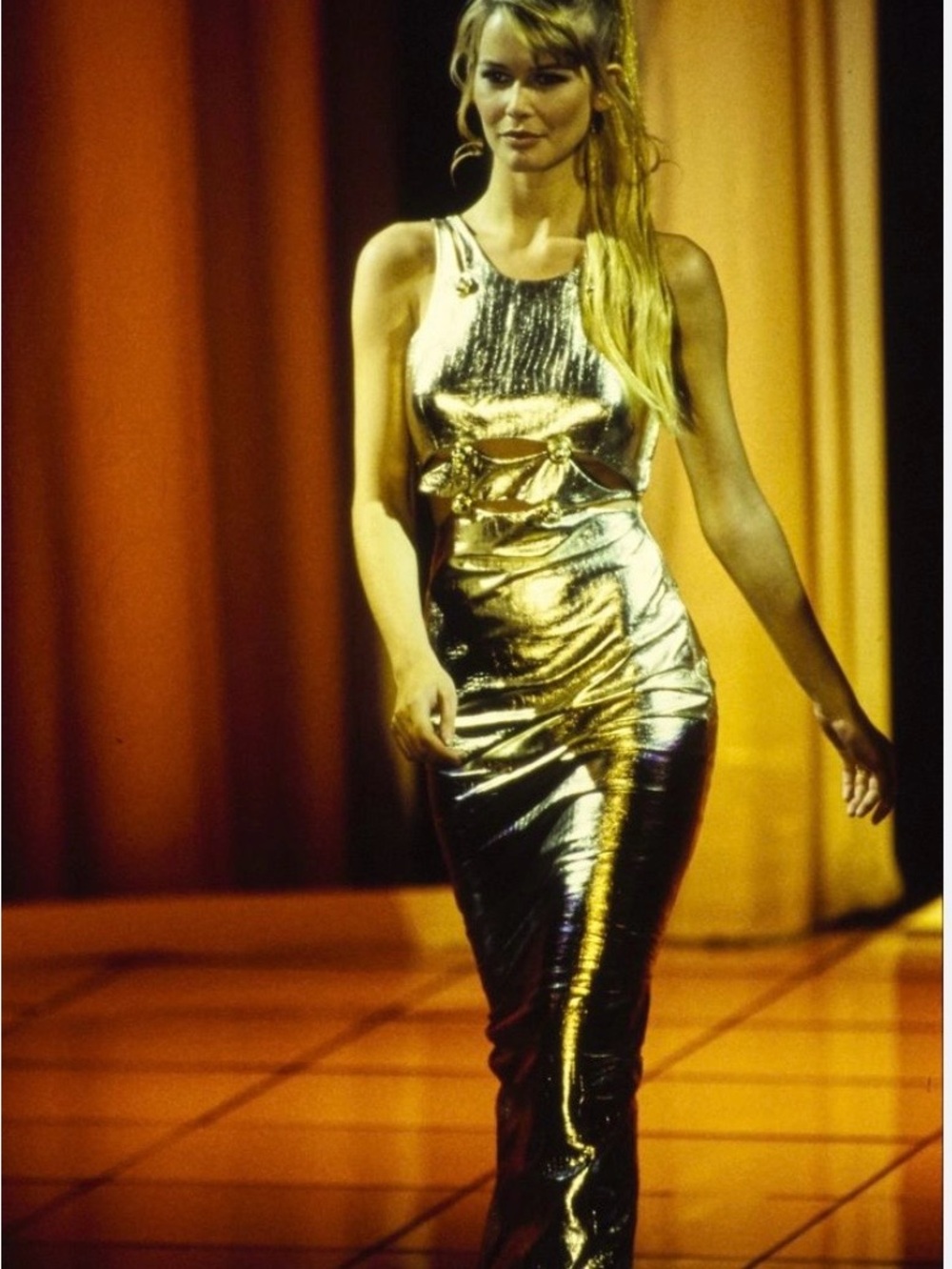 Gianni Versace Gold Metallic Sleeveless Evening Dress